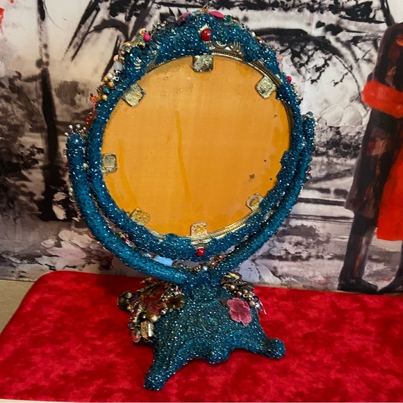 ONE OF A KIND!! Vintage Estate Large Embellished Standing Mirror - Picture 6 of 14